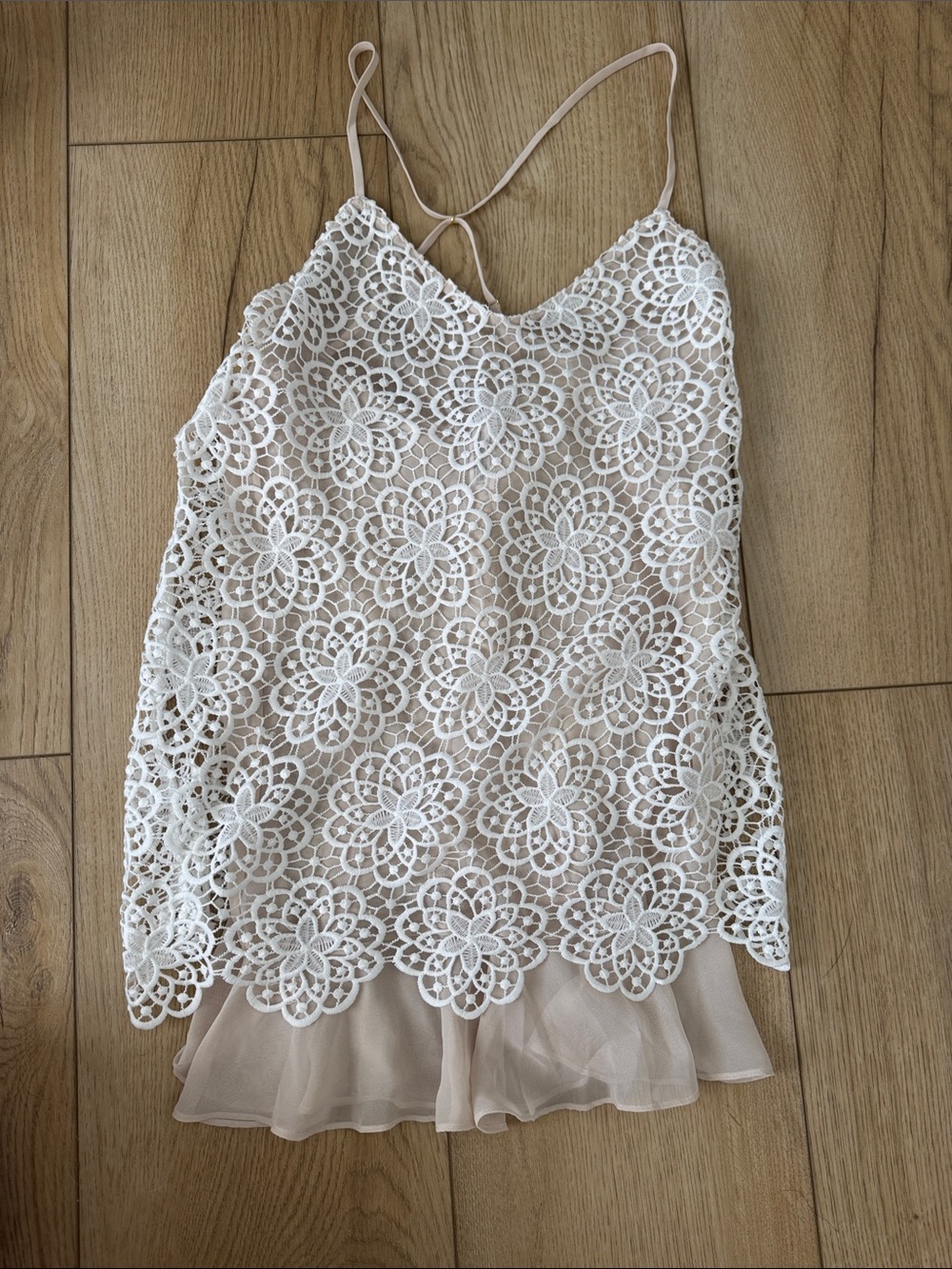Lace Overlay Chemise Slip in Ivory and Nude